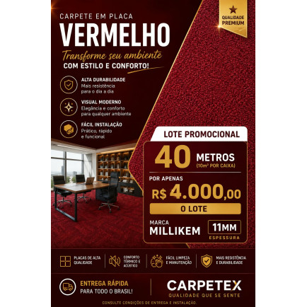 Carpete em Placa Milliken  0.50 x 0.50 - Náilon Vermelho Bordô